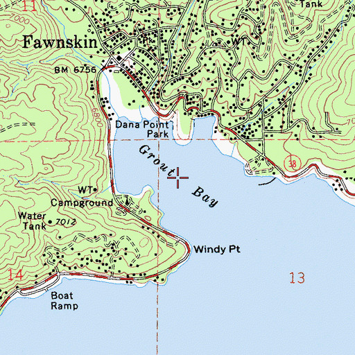 Topographic Map of Grout Bay, CA