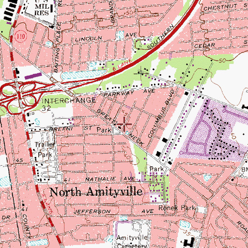 Topographic Map of Hollywood Baptist Church, NY