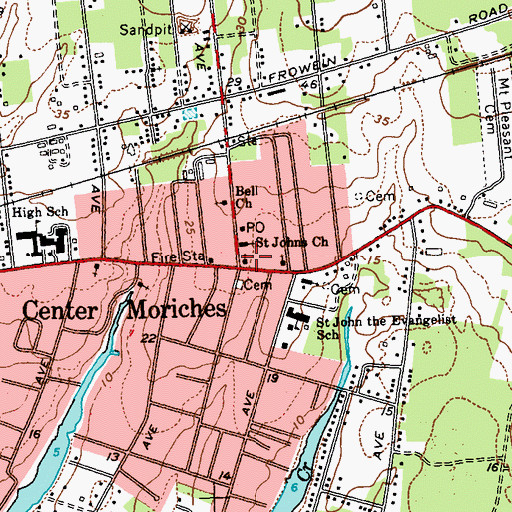 Topographic Map of Presbyterian Church of the Moriches, NY