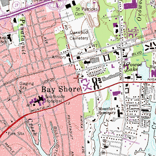Topographic Map of The Unitarian Universalist Society of South Suffolk, NY