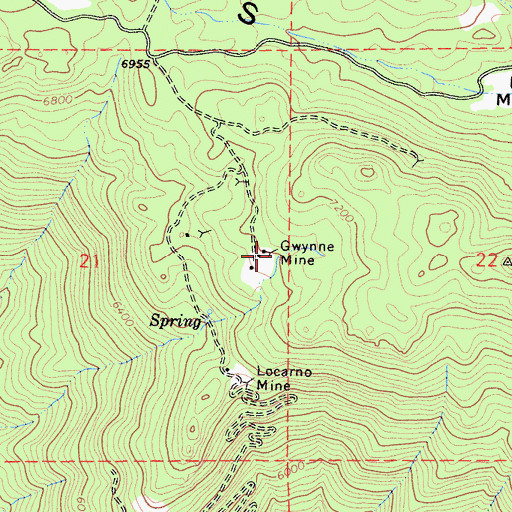 Topographic Map of Gwynne Mine, CA