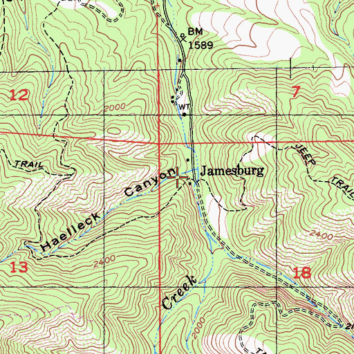 Topographic Map of Haelleck Canyon, CA