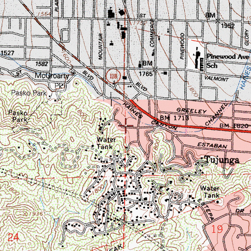 Topographic Map of Haines Canyon Channel, CA