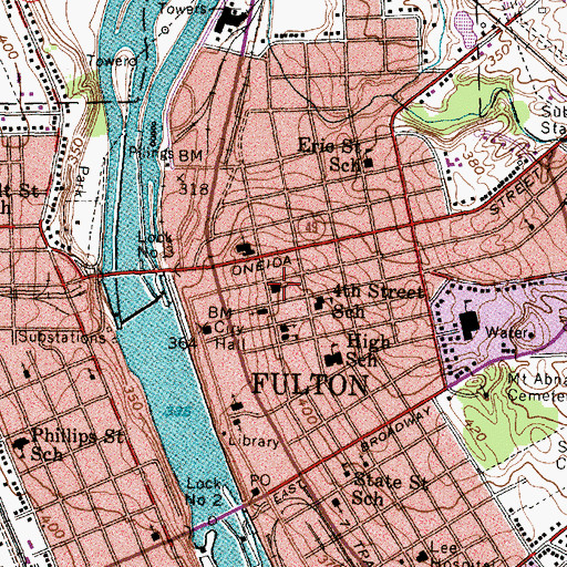 Topographic Map of First United Church of Fulton, NY