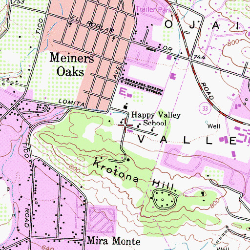 Topographic Map of Happy Valley School, CA