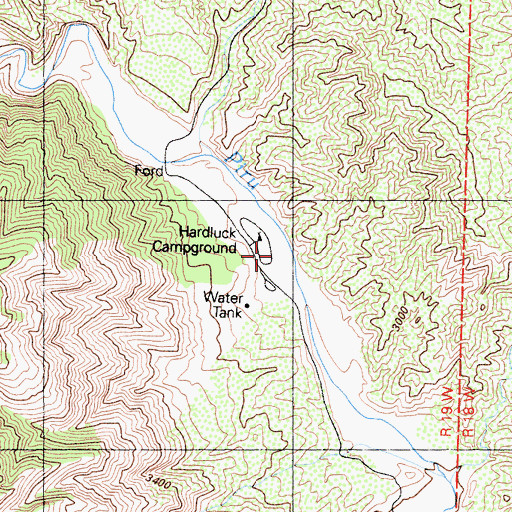 Topographic Map of Hardluck Campground, CA