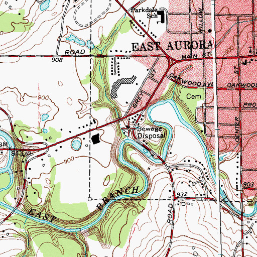 Topographic Map of East Aurora Wastewater Treatment Plant, NY