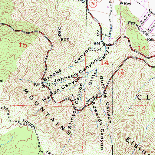 Topographic Map of Harlan Canyon, CA