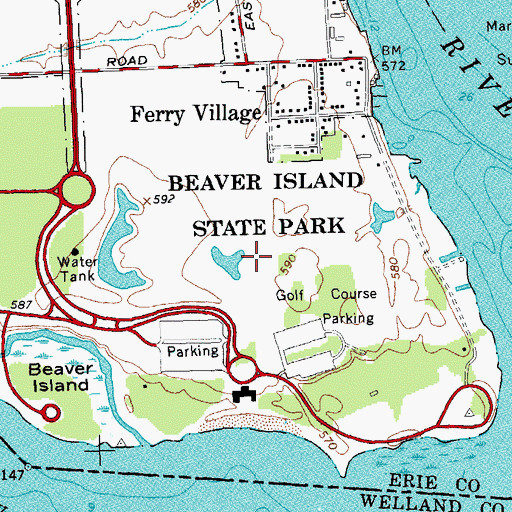 Topographic Map of Beaver Island State Park Golf Course, NY
