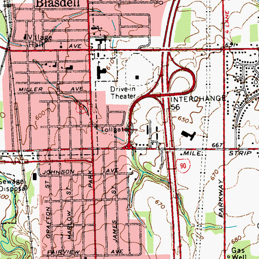Topographic Map of Blasdell Toll Plaza, NY
