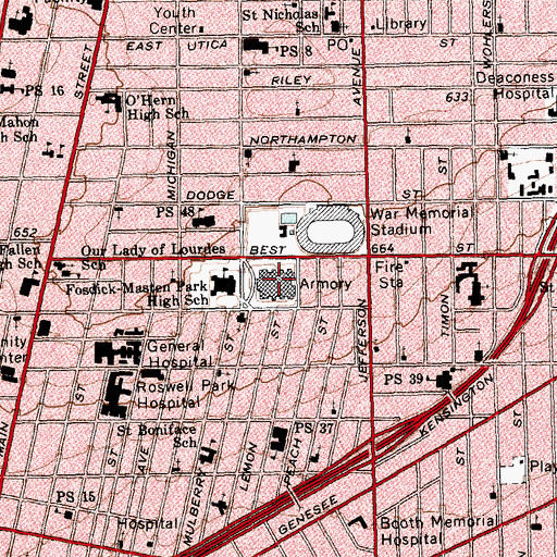 Topographic Map of Buffalo Masten Avenue Armory, NY