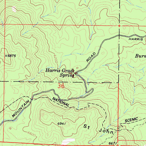 Topographic Map of Harris Grade Spring, CA