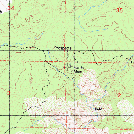 Topographic Map of Harris Mine, CA