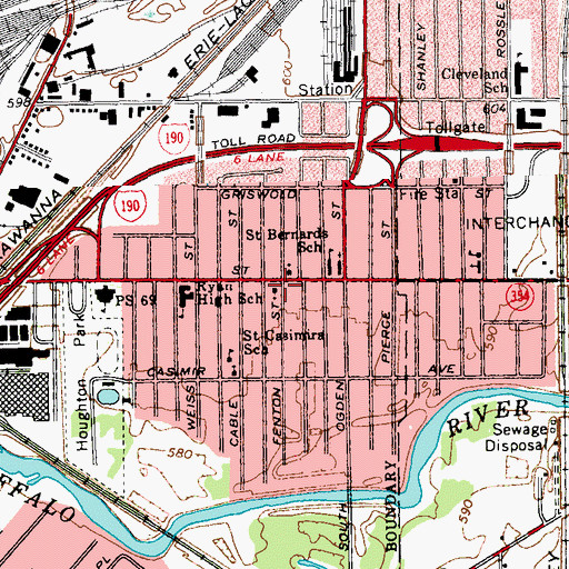 Topographic Map of Buffalo Public Library East Clinton Branch, NY