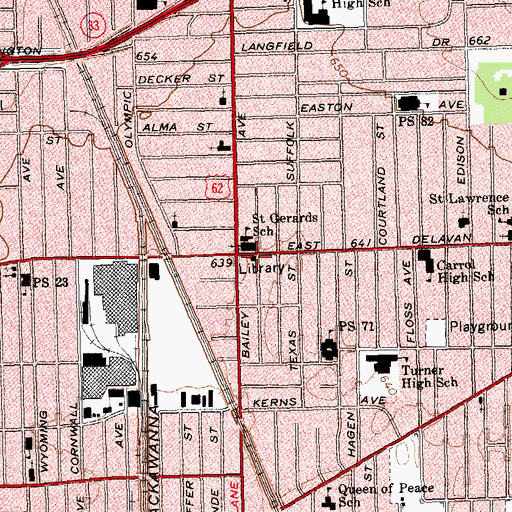 Topographic Map of Buffalo Public Library East Delavan Branch, NY