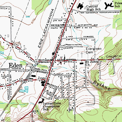 Topographic Map of Eden Town Hall, NY