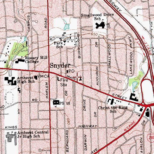 Topographic Map of Amherst Public Library Eggertsville - Snyder Branch, NY