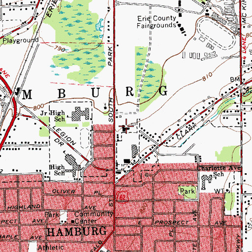 Topographic Map of Hamburg Town Hall, NY