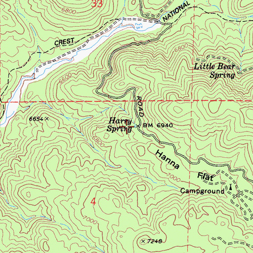 Topographic Map of Harry Spring, CA