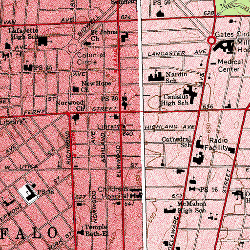 Topographic Map of Buffalo Public Library Crane Branch, NY