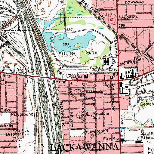 Topographic Map of Lackawanna Public Library, NY