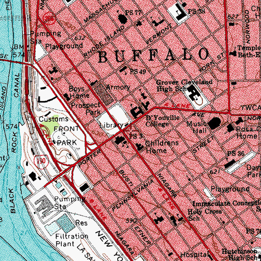 Topographic Map of Buffalo Public Library Niagara Branch, NY