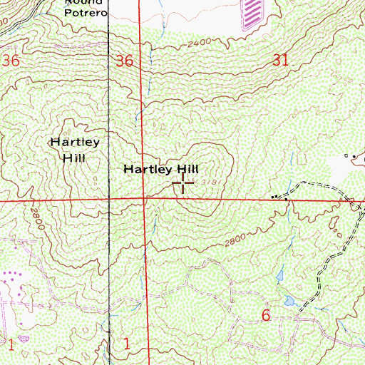 Topographic Map of Hartley Hill, CA