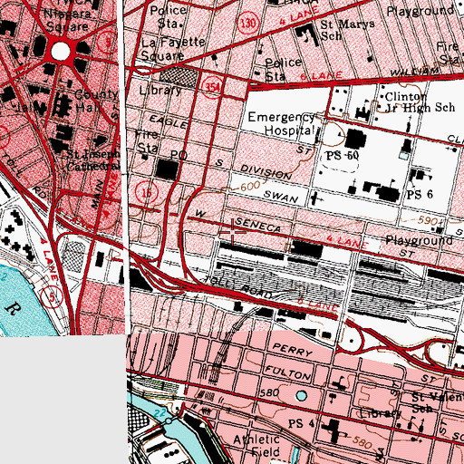 Topographic Map of Buffalo Transportation / Pierce - Arrow Museum, NY