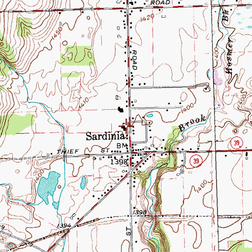 Topographic Map of Sardinia Town Hall, NY