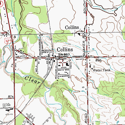 Topographic Map of Collins Public Library, NY