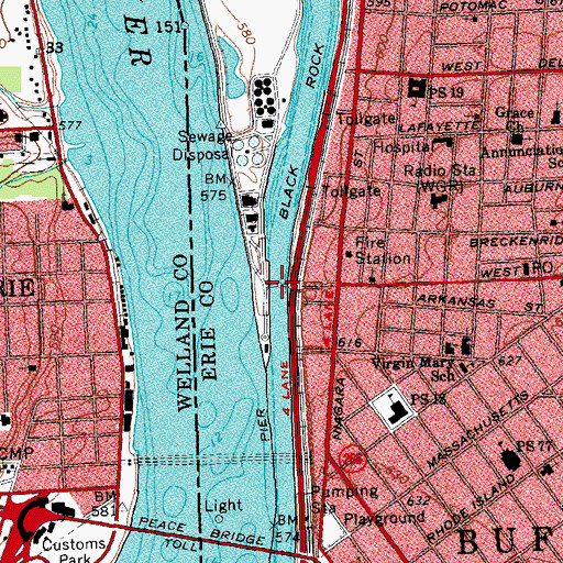 Topographic Map of West Ferry Street Bridge, NY