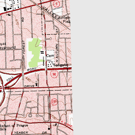 Topographic Map of Williamsville Toll Plaza, NY