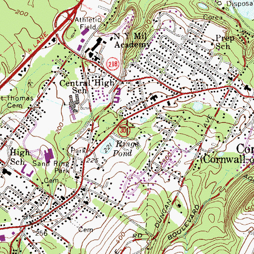 Topographic Map of Cornwall Public Library, NY