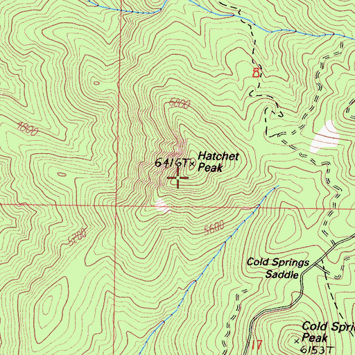 Topographic Map of Hatchet Peak, CA