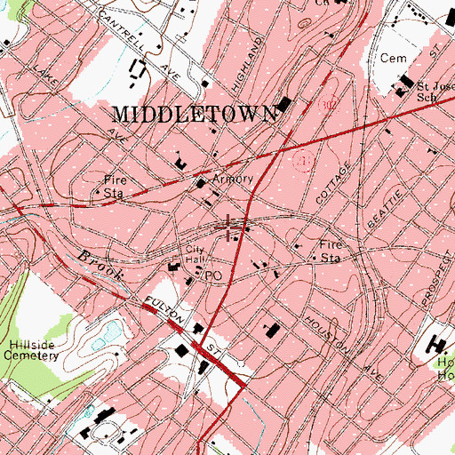 Topographic Map of Middletown Thrall Library, NY
