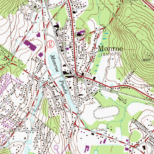 Topographic Map of Monroe Town Hall, NY