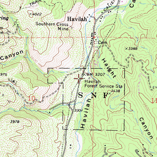 Topographic Map of Havilah Forest Service Station, CA
