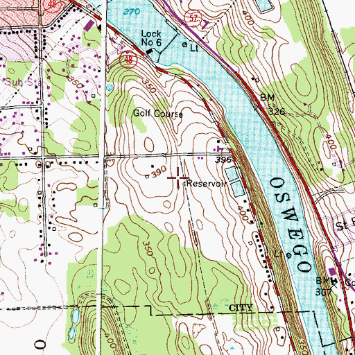 Topographic Map of Oswego Country Club, NY