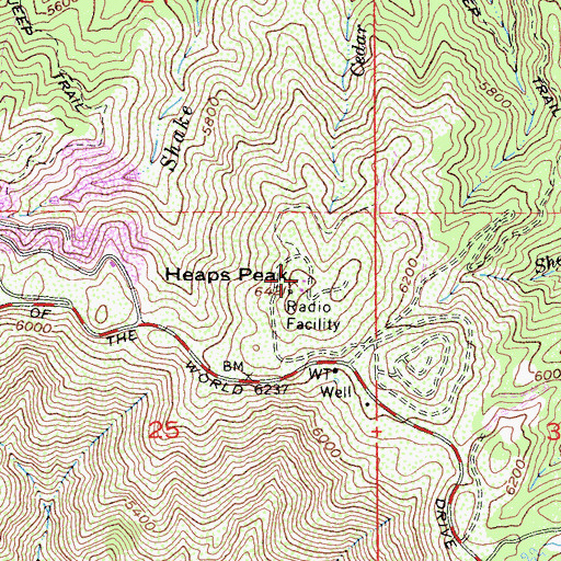Topographic Map of Heaps Peak, CA