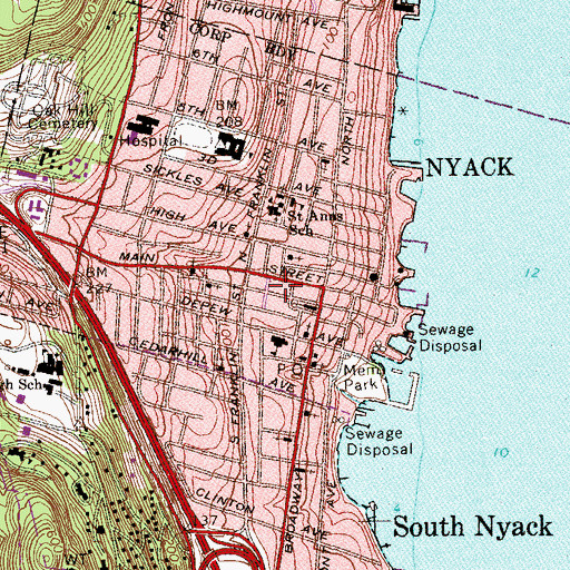 Topographic Map of Helen Hayes - Tappan Zee Performing Arts Center, NY