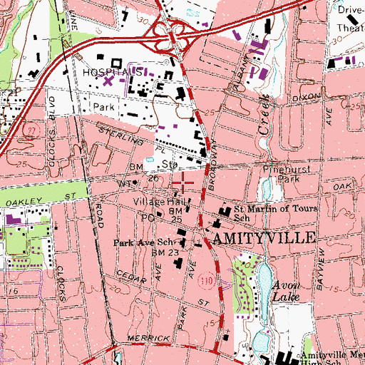 Topographic Map of Amityville Public Library, NY