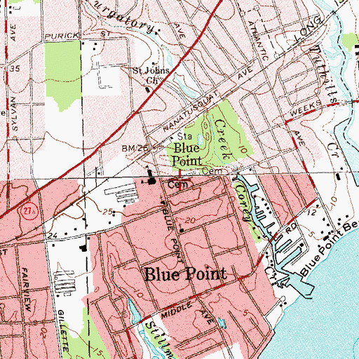 Topographic Map of Bayport - Blue Point Public Library, NY