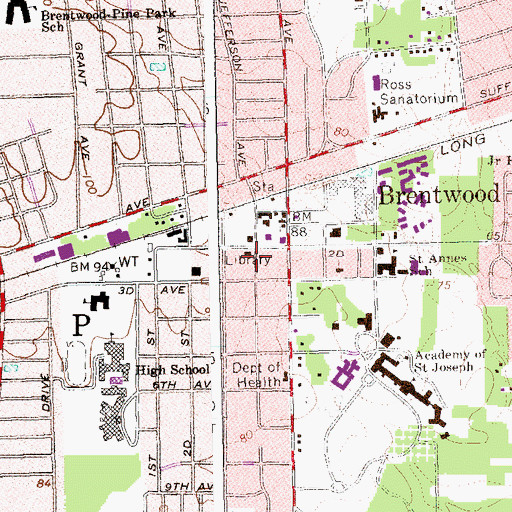 Topographic Map of Brentwood Public Library, NY