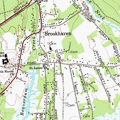 Topographic Map of Brookhaven Free Library, NY