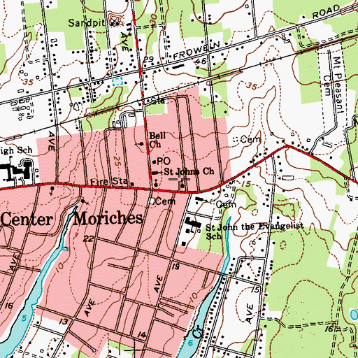 Topographic Map of Center Moriches Public Library, NY