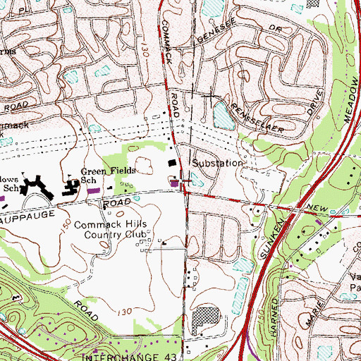 Topographic Map of Commack Public Library, NY