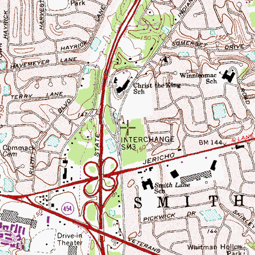Topographic Map of Smithtown Library Commack Branch, NY