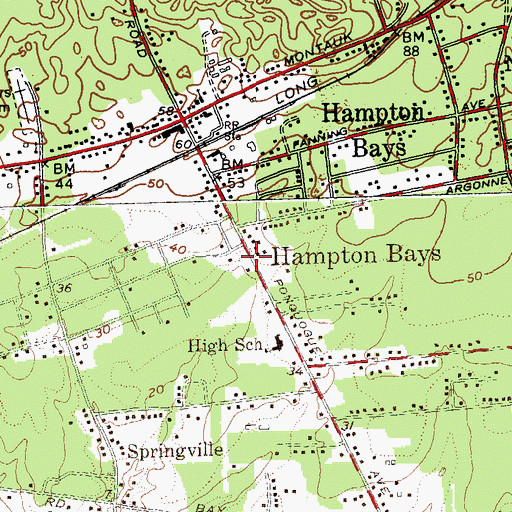 Topographic Map of Hampton Bays Public Library, NY