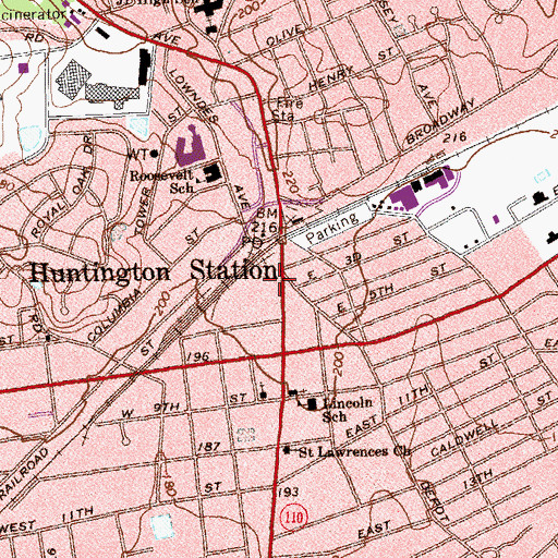 Topographic Map of Huntington Public Library Station Branch, NY