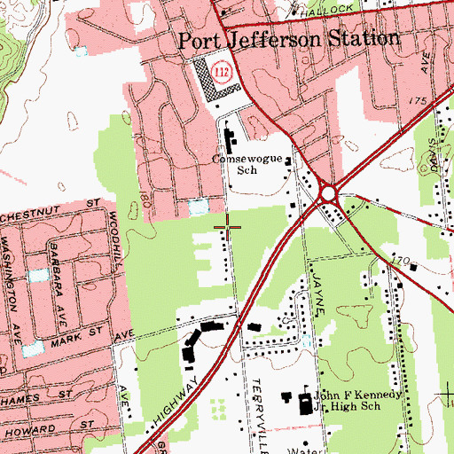 Topographic Map of Comsewogue Public Library, NY